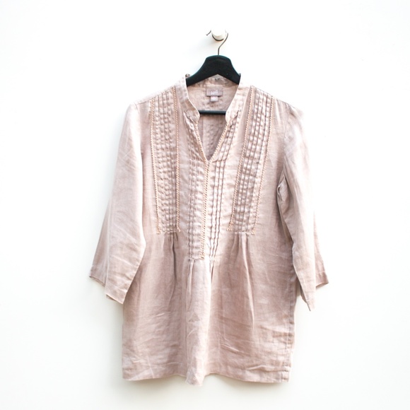 J Jill 0 Linen 34 Sleeve Pleated Tunic 